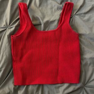 La Hearts Vibrant Red Ribbed Crop Top